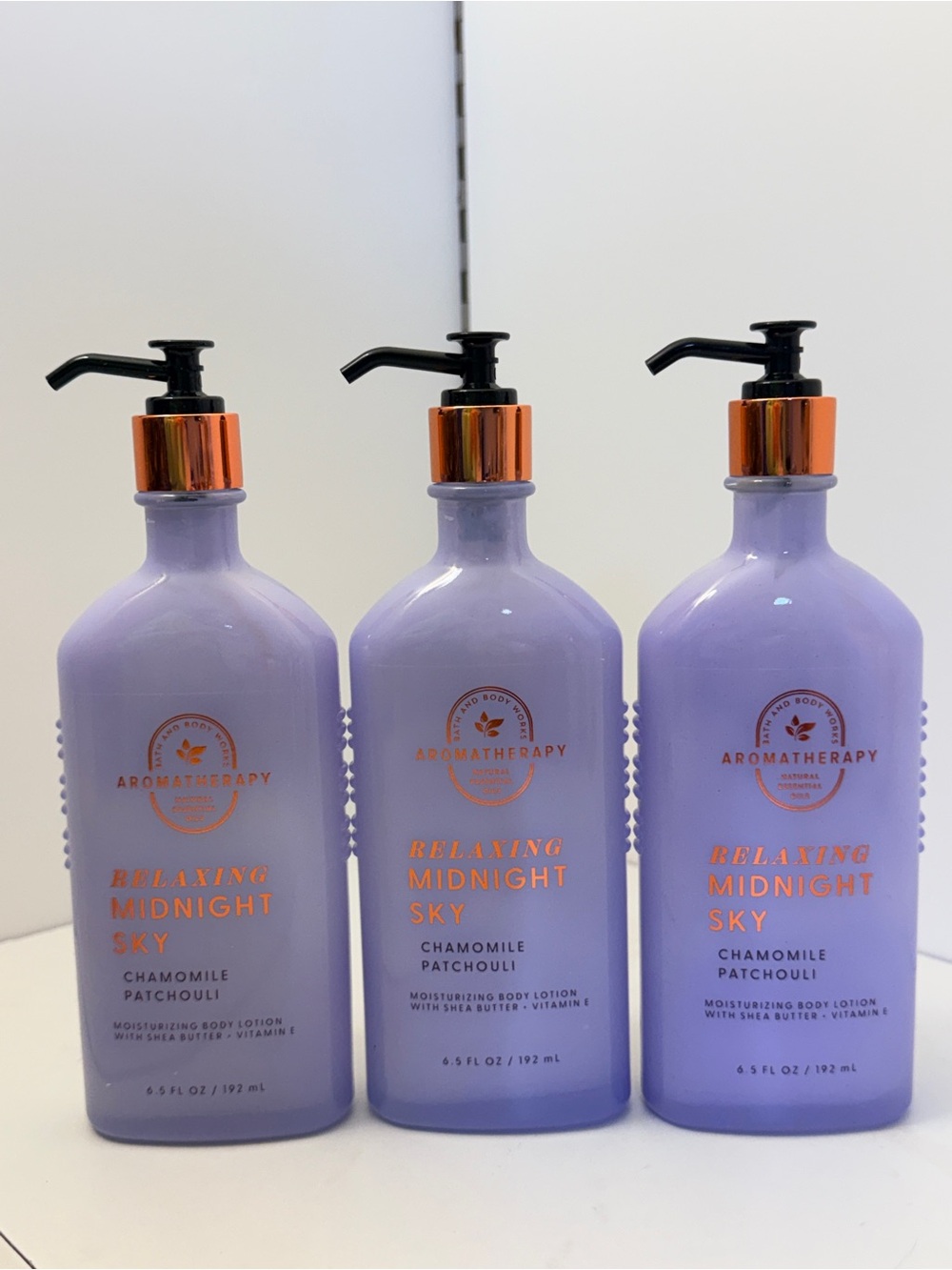 3x BBW Relaxing Midnight Sky Chamomile Patchouli Body Lotion 6.5 fl oz each